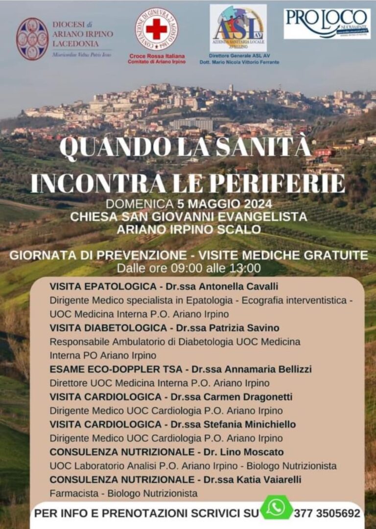 QUANDO LA SANITA’ INCONTRA LE PERIFERIE GIORNATA DI PREVENZIONE AD ARIANO