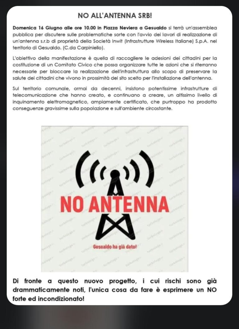 Gesualdo, manifestazione contro l’installazione di un’antenna telefonica 